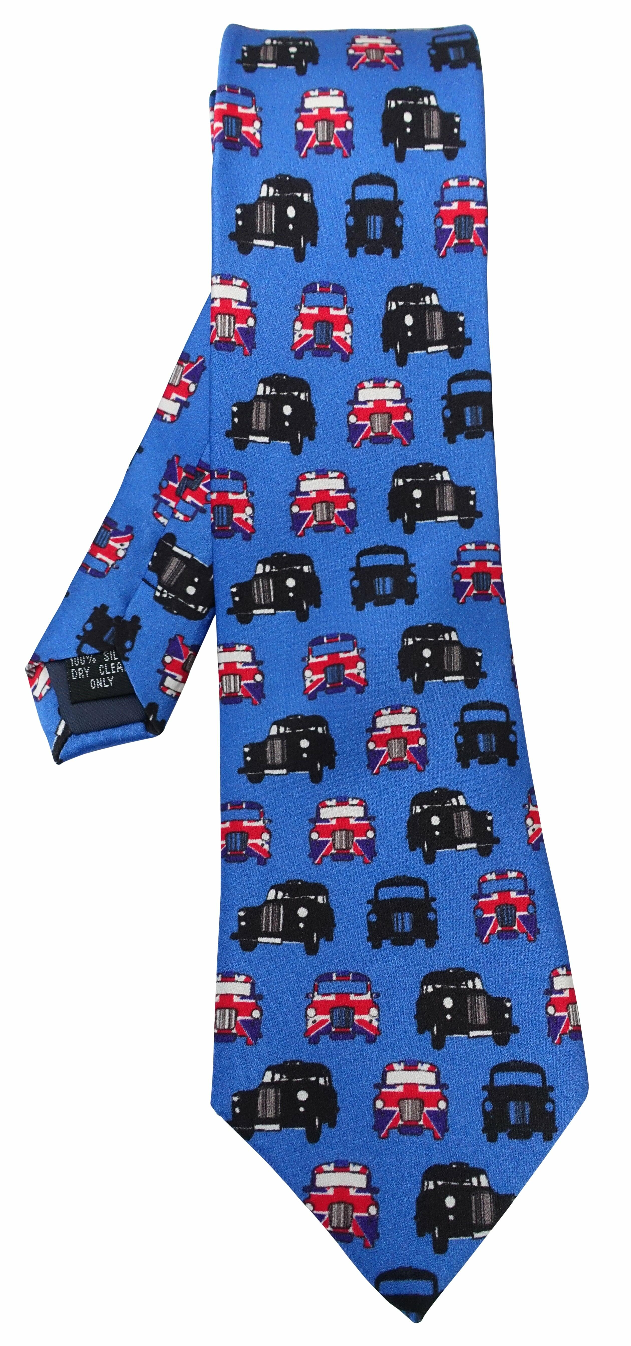 London Taxi Print Blue Silk Tie - Blooms of London - Designs inspired by nature
