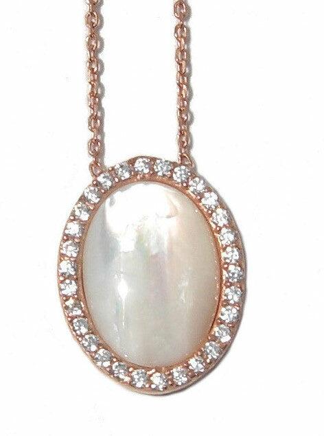 Pearl necklace with crystal encrusted oval frame - Blooms of London - Designs inspired by nature